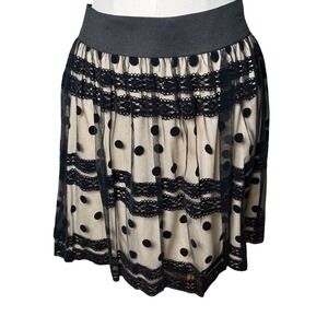 A. Byer Velvet‎ Mesh Polka Dot Mini Skirt Black Beige L Whimsy Goth Y2K